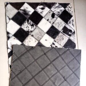 Set Of 2 Cowhide Leather Patches Black Patchwork Leather Pcs 12 x 12 Inches